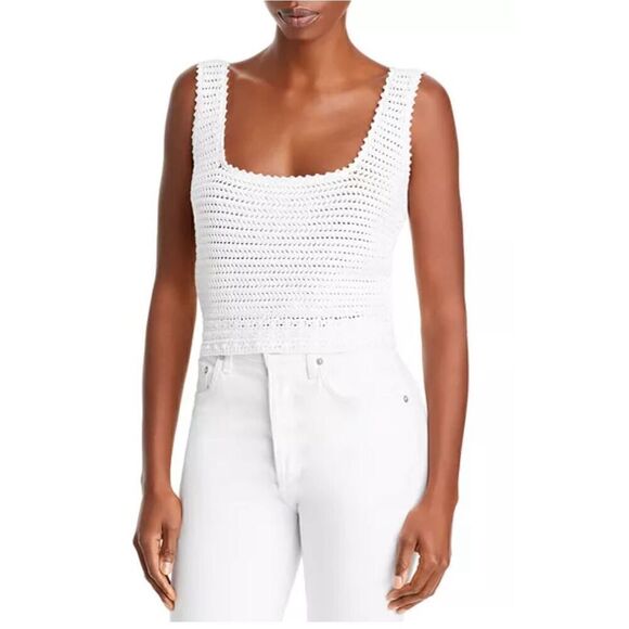 Vince Crochet Square Neck 100% Organic Cotton Cropped Tank NWT Size Medium - Picture 1 of 6